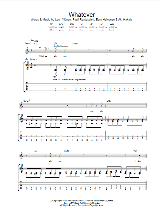 Learn to play The Rasmus Whatever sheet music for Guitar Tab in minutes. Price: 7.8900$ The Rasmus Whatever sheet music notes and chords arranged for Guitar Tab