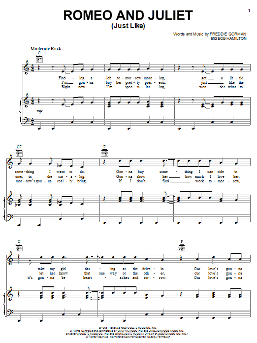 The Reflections Romeo and Juliet (Just Like) sheet music notes and chords. Download Printable PDF.