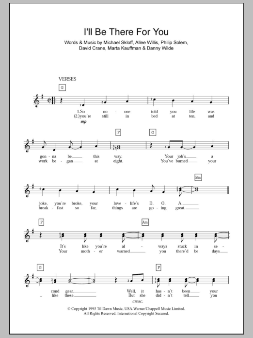 The Rembrandts I'll Be There For You (theme from Friends) sheet music notes and chords. Download Printable PDF.