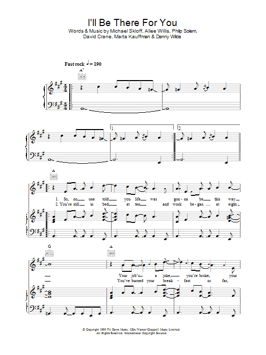 The Rembrandts I'll Be There For You (theme from Friends) sheet music notes and chords. Download Printable PDF.