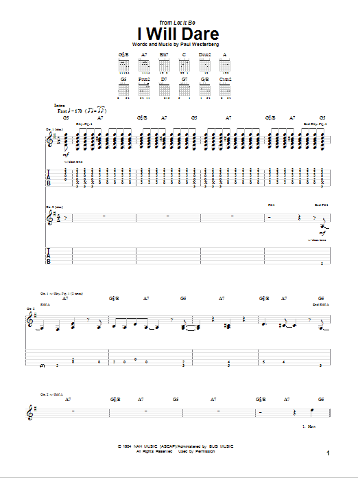 Learn to play The Replacements I Will Dare sheet music for Guitar Tab in minutes. Price: 7.8900$ The Replacements I Will Dare sheet music notes and chords arranged for Guitar Tab