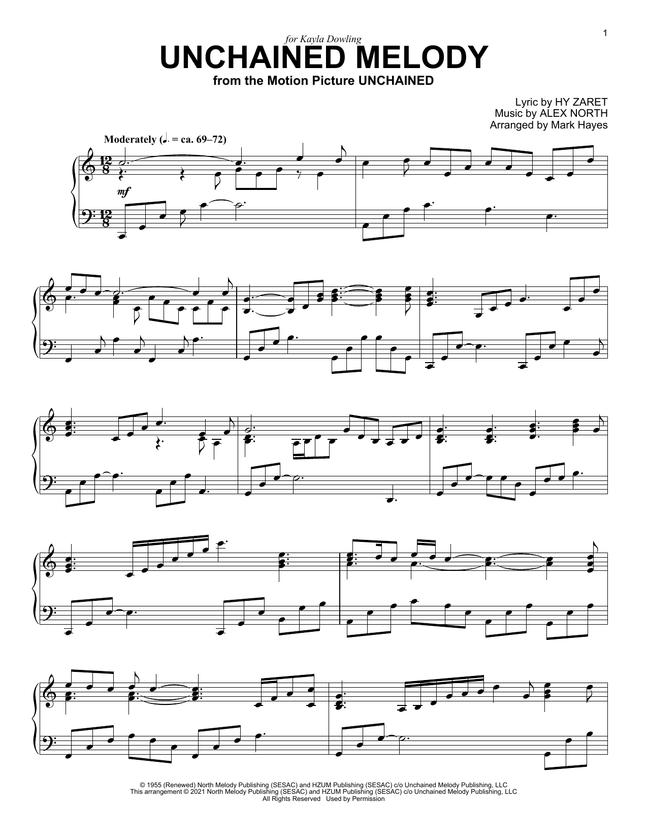 The Righteous Brothers Unchained Melody (from Ghost) (arr. Mark Hayes) sheet music notes and chords. Download Printable PDF.