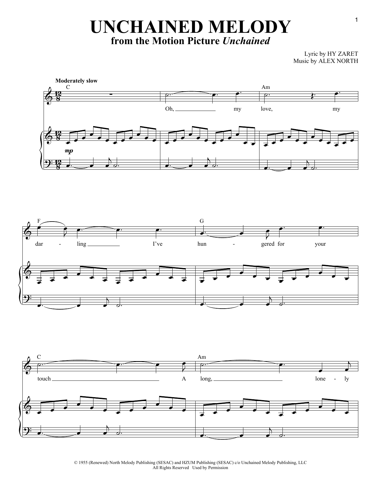 The Righteous Brothers Unchained Melody (from Unchained) sheet music notes and chords. Download Printable PDF.