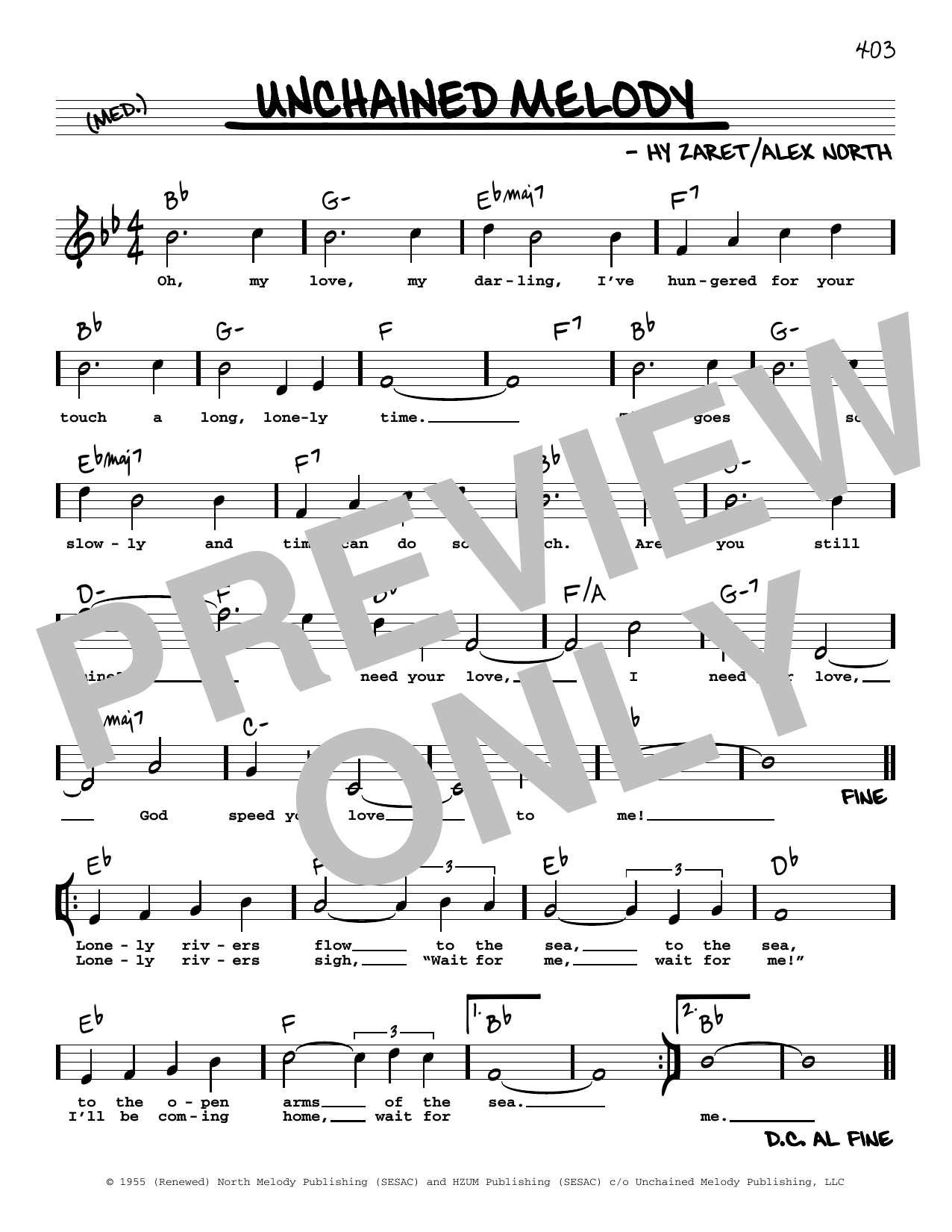 The Righteous Brothers Unchained Melody (High Voice) sheet music notes and chords. Download Printable PDF.