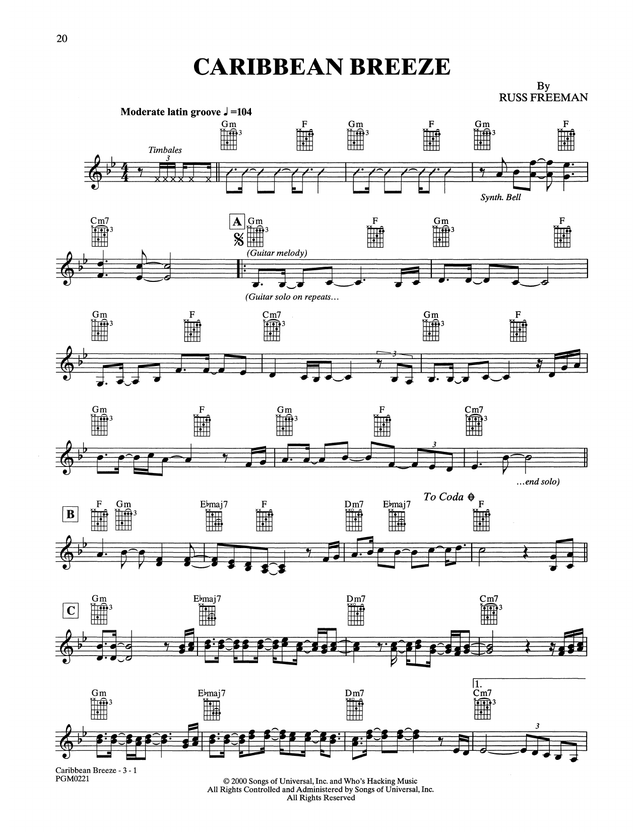 The Rippingtons Caribbean Breeze sheet music notes and chords. Download Printable PDF.