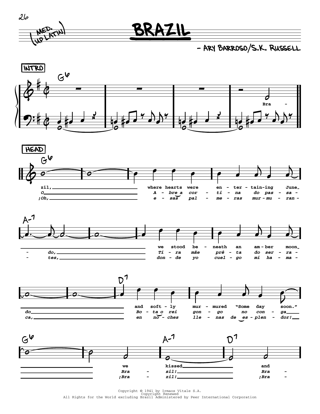 The Ritchie Family Brazil (High Voice) sheet music notes and chords. Download Printable PDF.