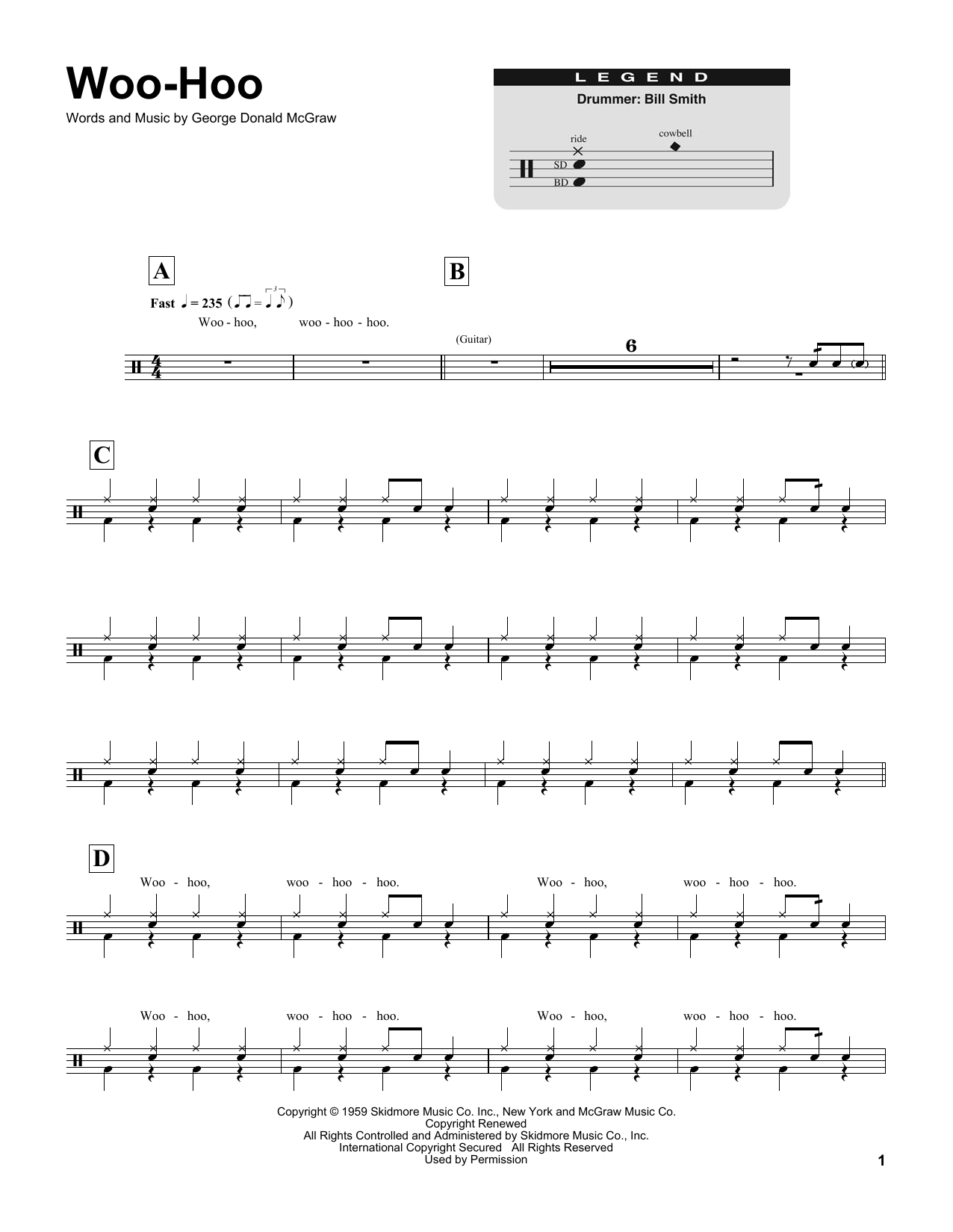 The Rock-A-Teens Woo-Hoo sheet music notes and chords. Download Printable PDF.