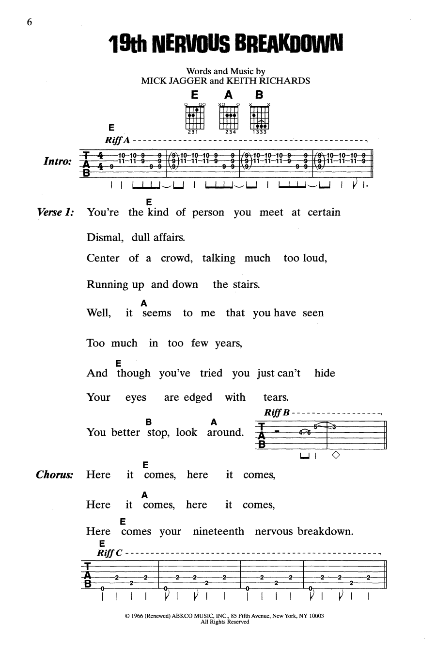 The Rolling Stones 19th Nervous Breakdown sheet music notes and chords. Download Printable PDF.