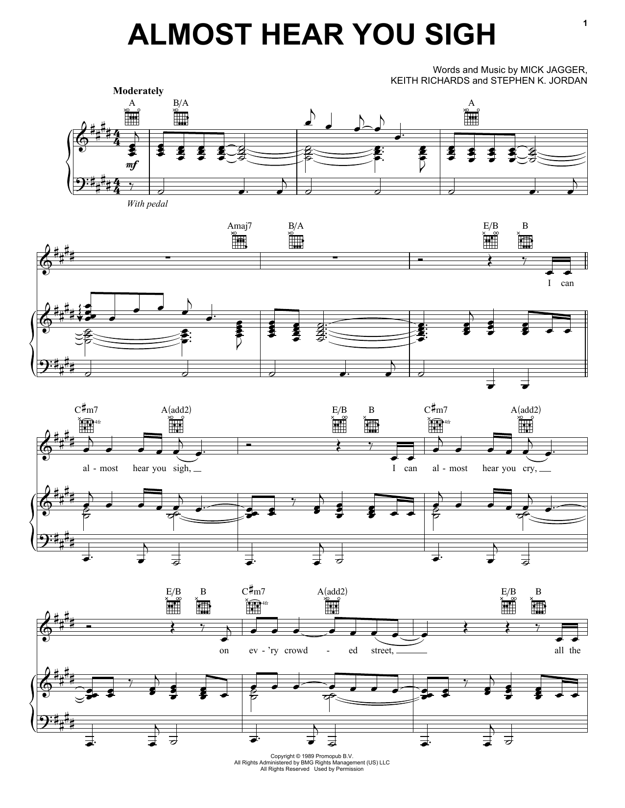 The Rolling Stones Almost Hear You Sigh sheet music notes and chords. Download Printable PDF.