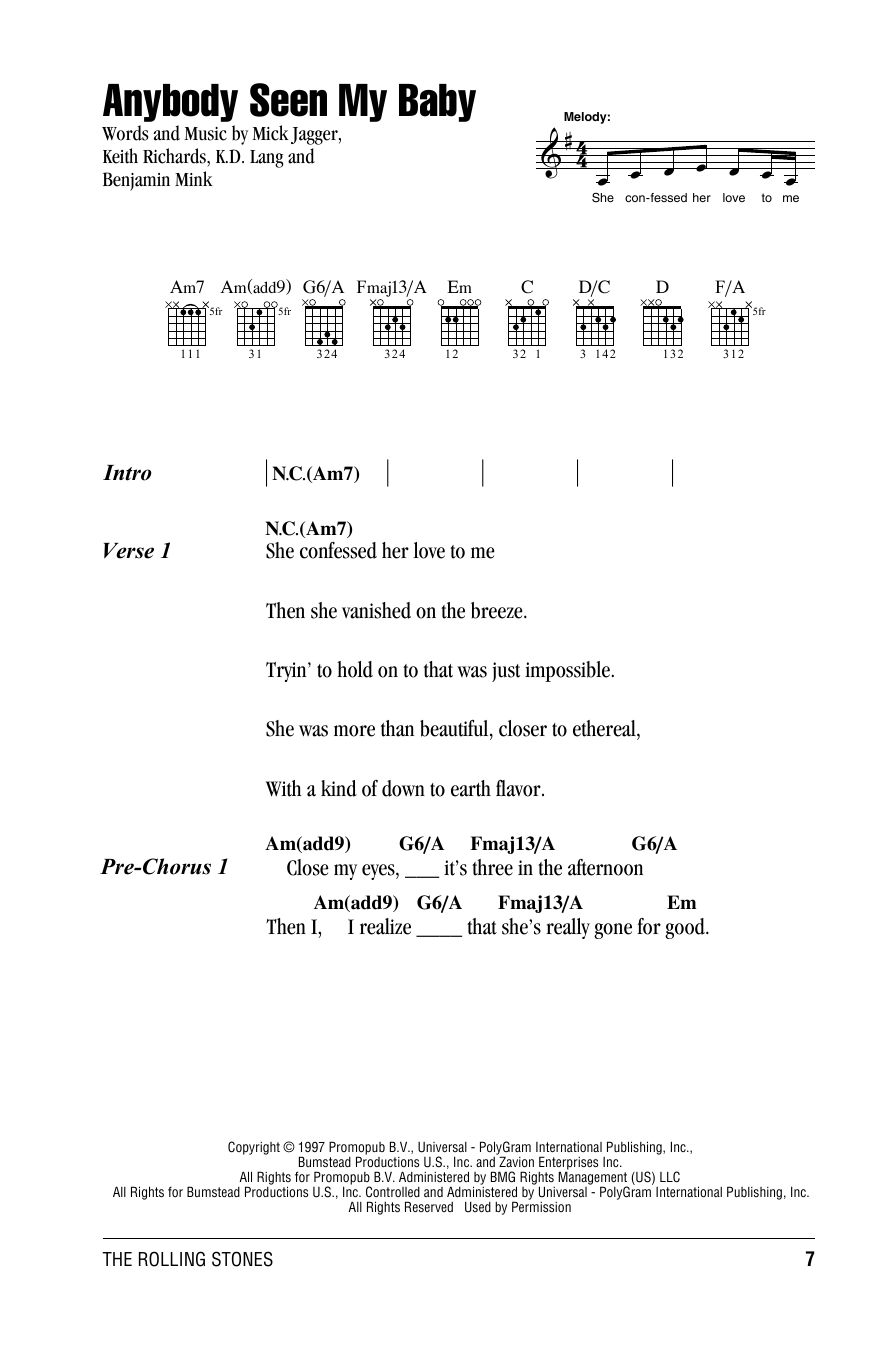 The Rolling Stones Anybody Seen My Baby sheet music notes and chords. Download Printable PDF.