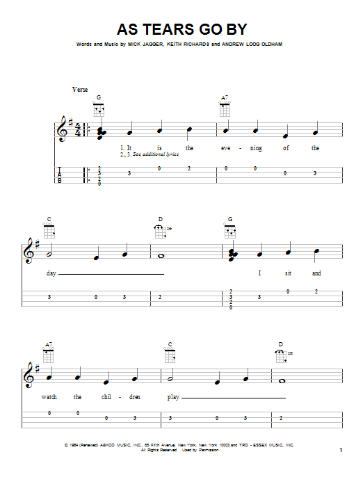 The Rolling Stones As Tears Go By sheet music notes and chords. Download Printable PDF.