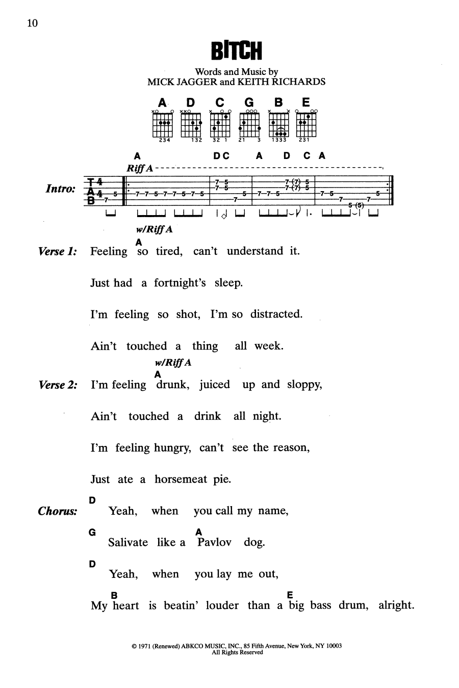 The Rolling Stones Bitch sheet music notes and chords. Download Printable PDF.