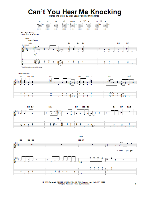 The Rolling Stones Can't You Hear Me Knocking sheet music notes and chords. Download Printable PDF.