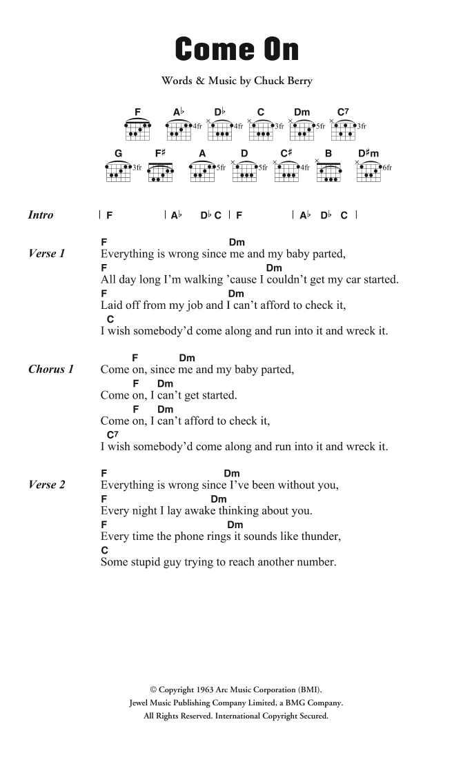 The Rolling Stones Come On sheet music notes and chords. Download Printable PDF.