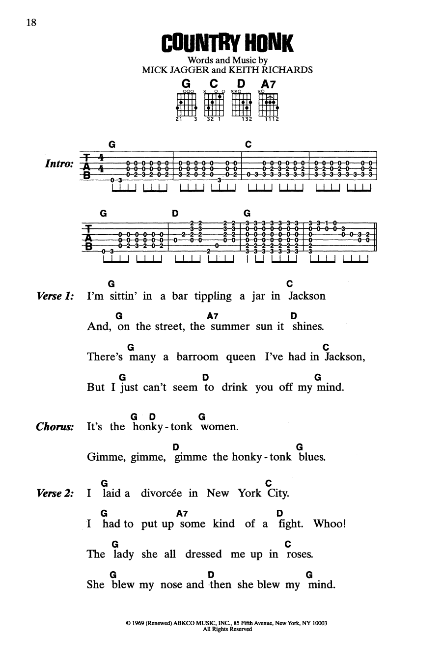 The Rolling Stones Country Honk sheet music notes and chords. Download Printable PDF.