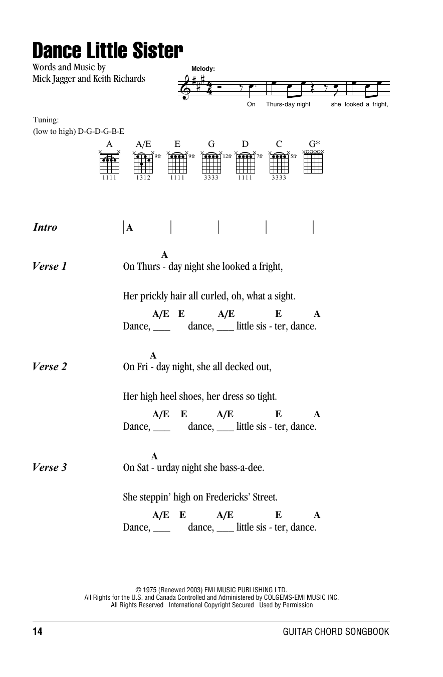 The Rolling Stones Dance Little Sister sheet music notes and chords. Download Printable PDF.