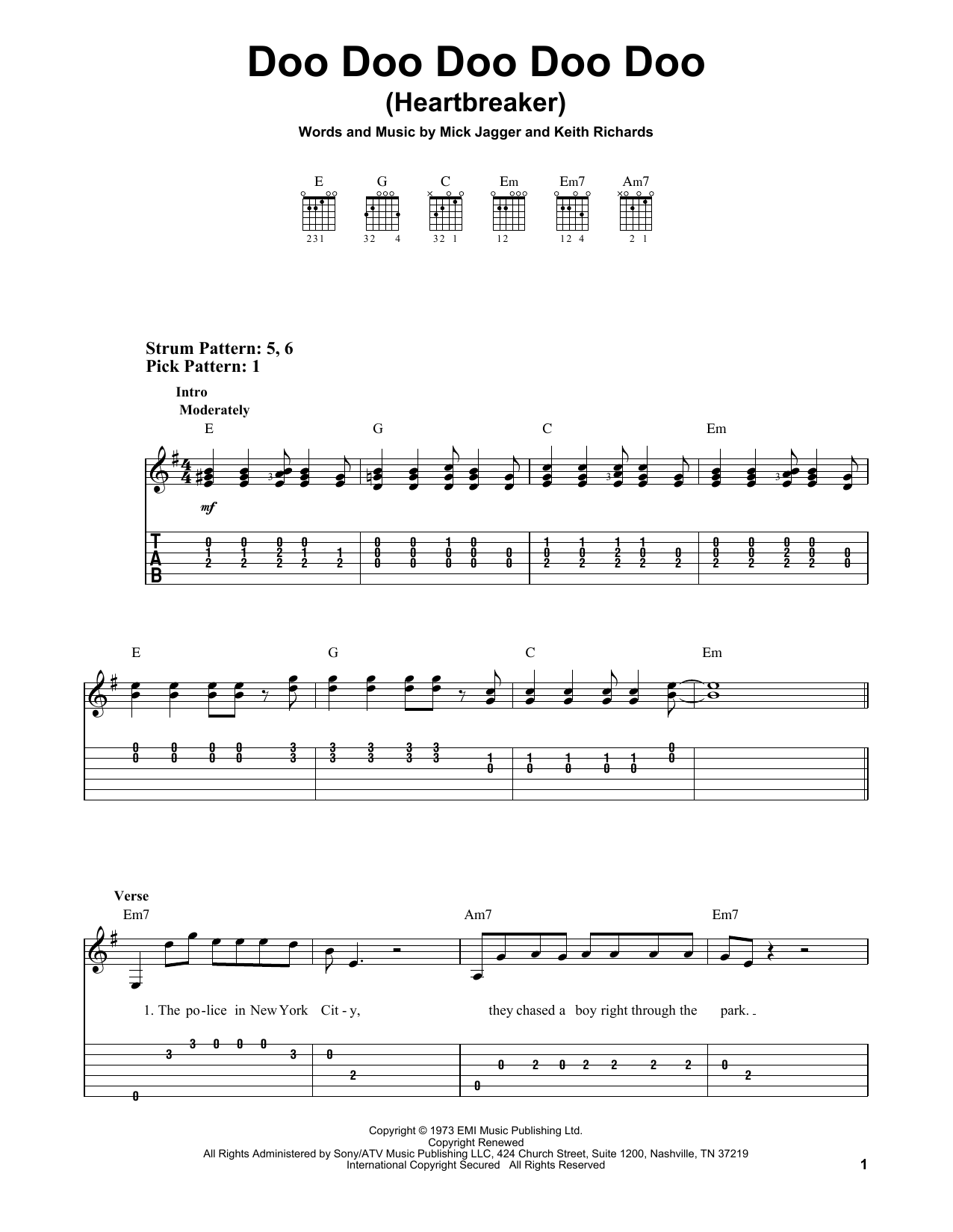 The Rolling Stones Doo Doo Doo Doo Doo (Heartbreaker) sheet music notes and chords. Download Printable PDF.