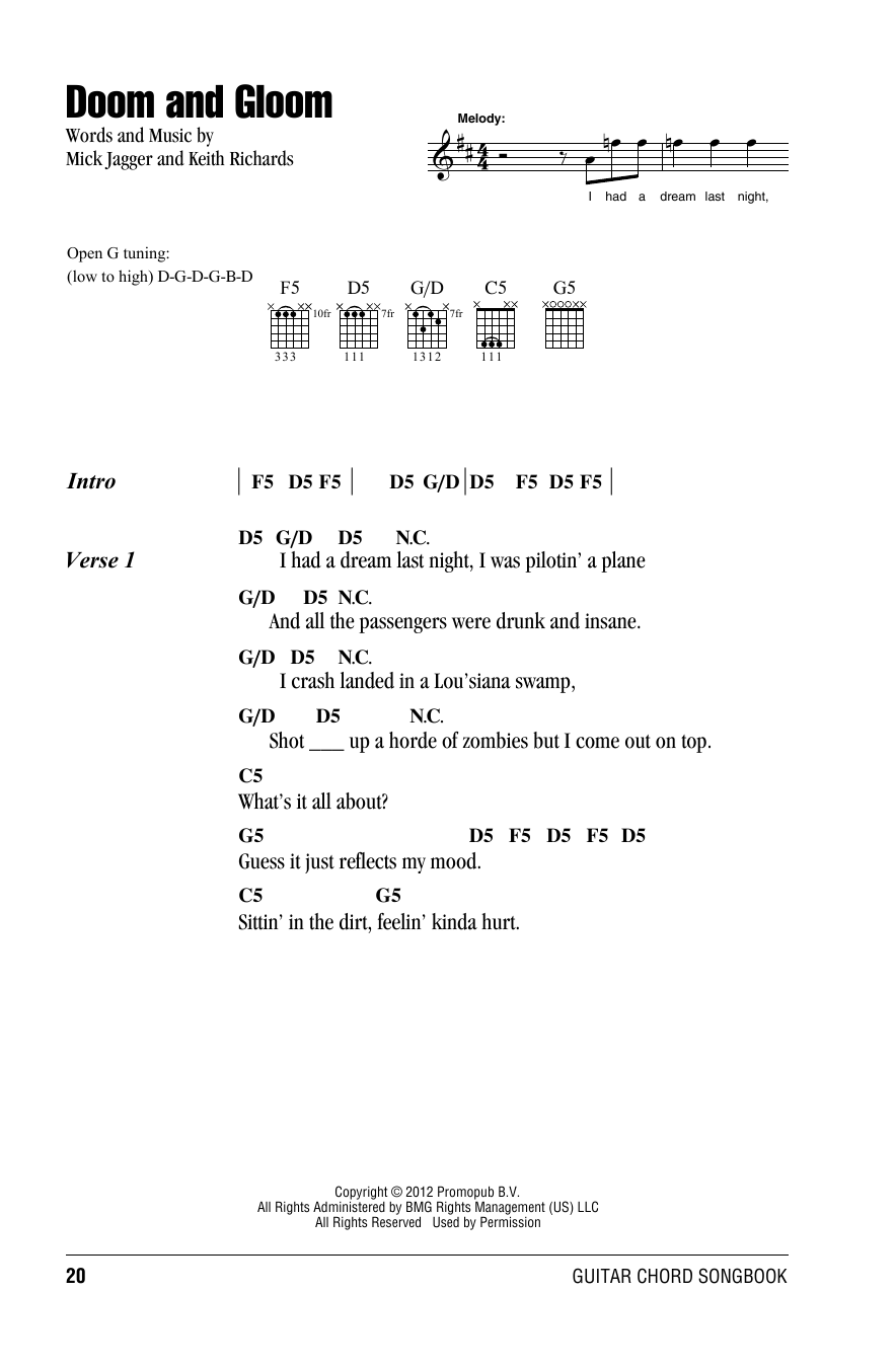 The Rolling Stones Doom And Gloom sheet music notes and chords. Download Printable PDF.