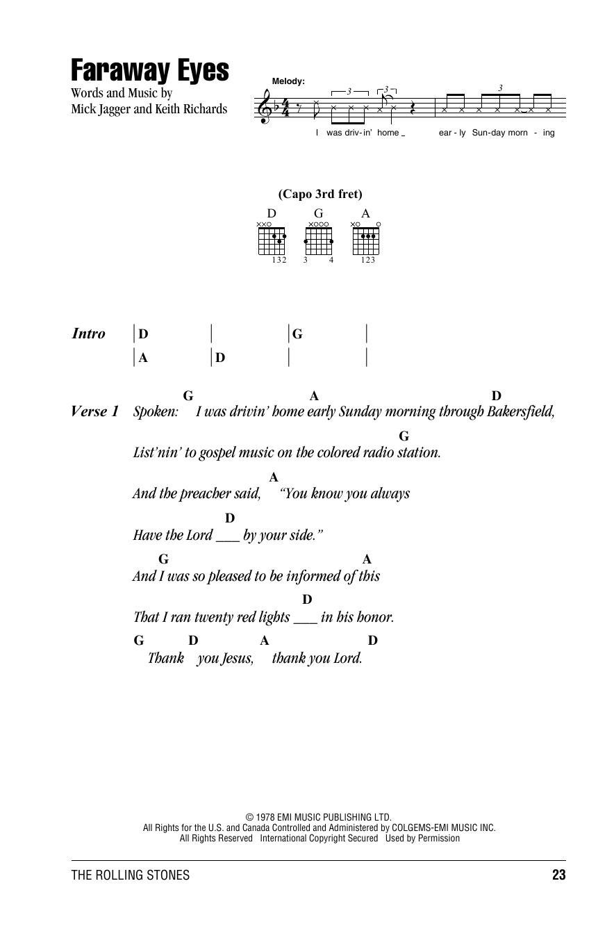 The Rolling Stones Faraway Eyes sheet music notes and chords. Download Printable PDF.