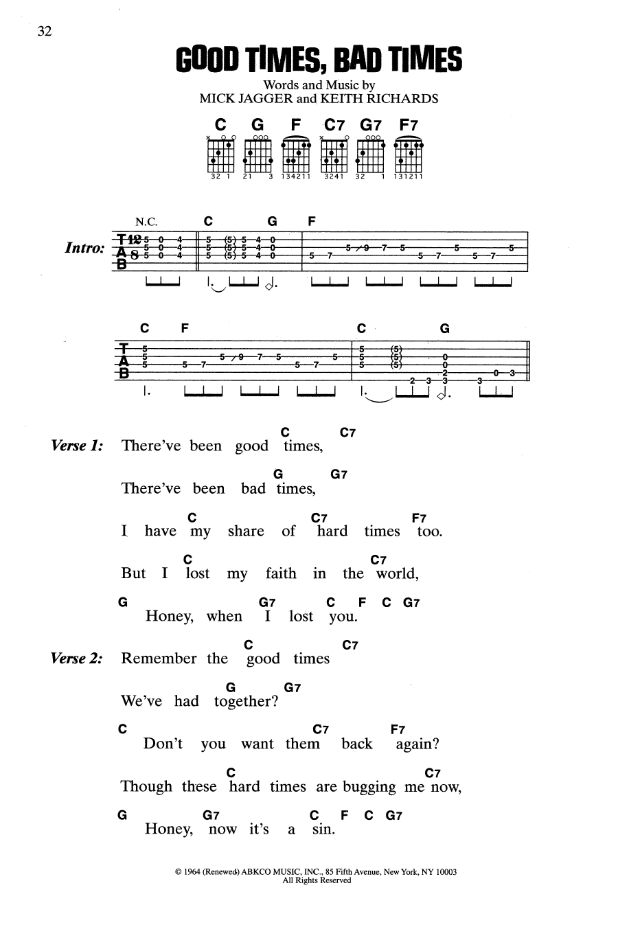 The Rolling Stones Good Times, Bad Times sheet music notes and chords. Download Printable PDF.