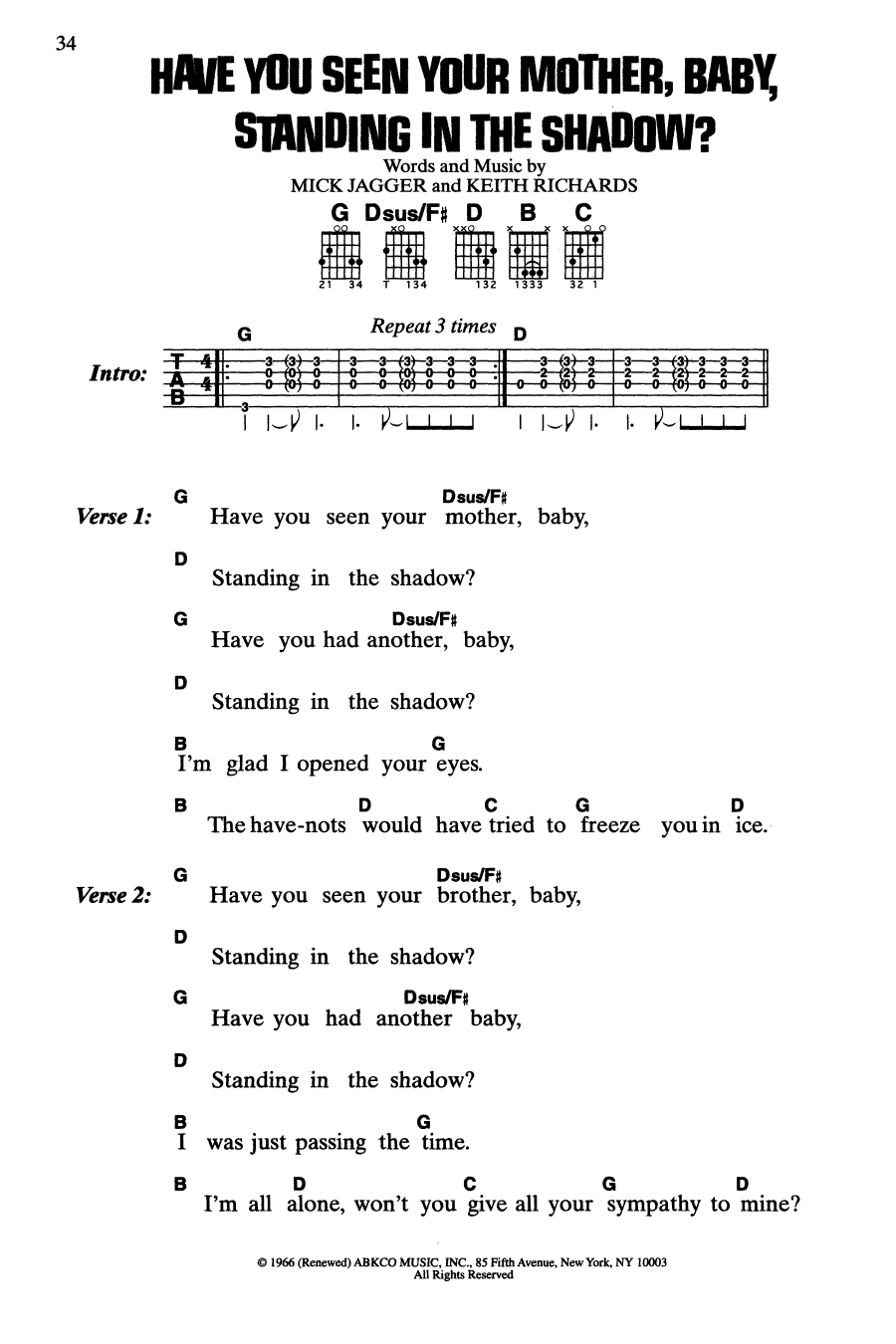 The Rolling Stones Have You Seen Your Mother, Baby, Standing In The Shadow? sheet music notes and chords. Download Printable PDF.