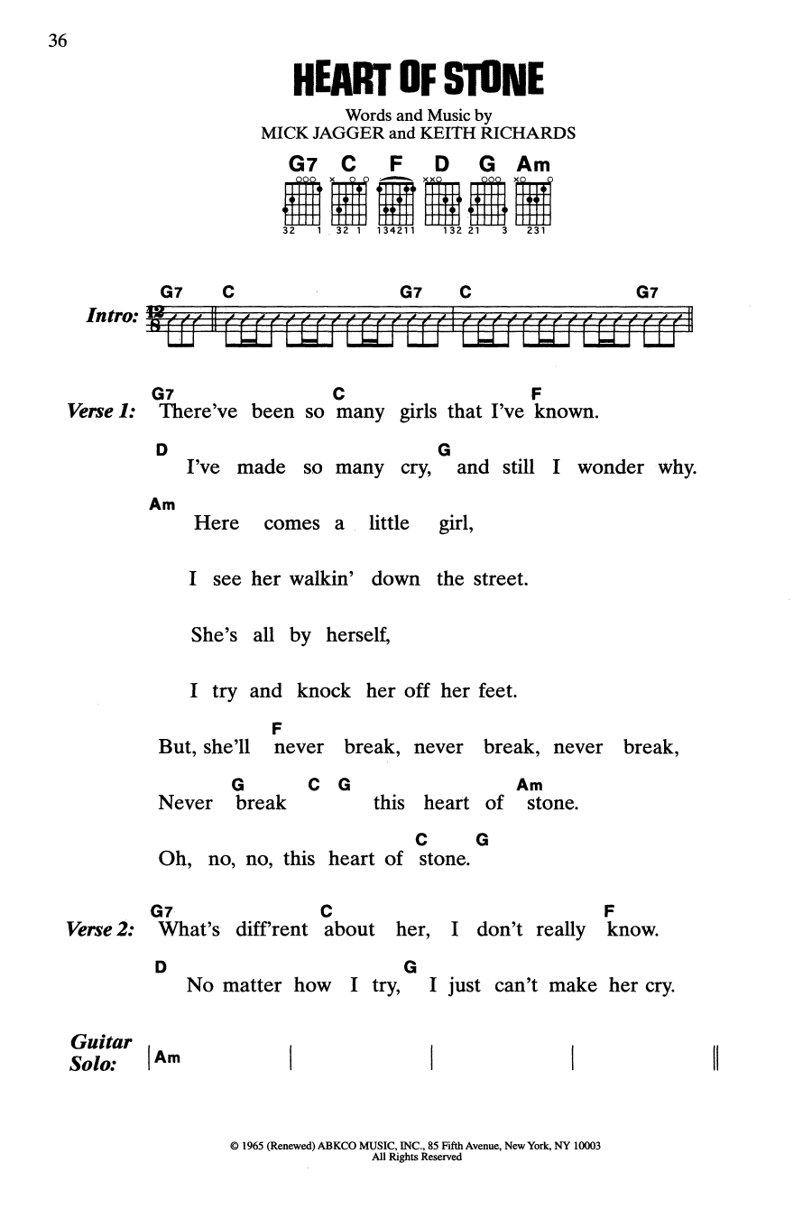 The Rolling Stones Heart Of Stone sheet music notes and chords arranged for Guitar Chords/Lyrics