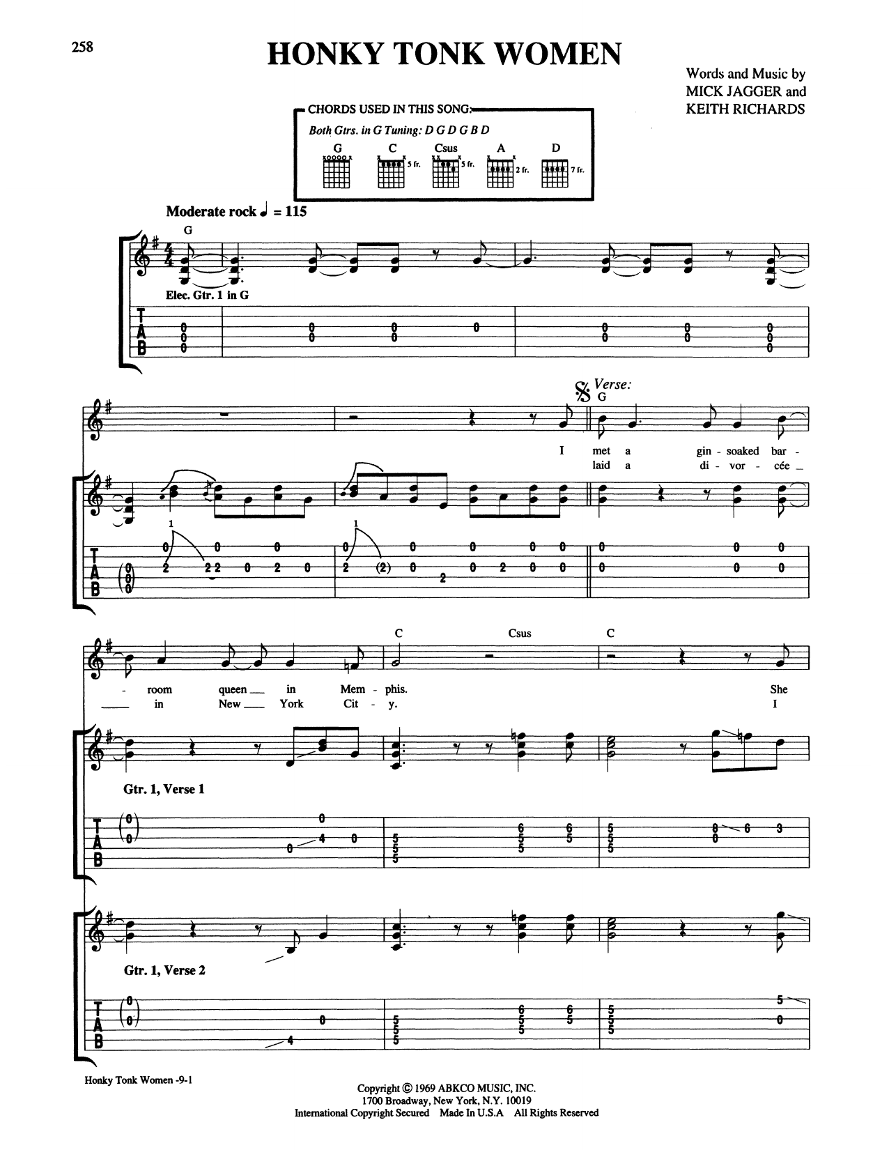 The Rolling Stones Honky Tonk Women sheet music notes and chords. Download Printable PDF.