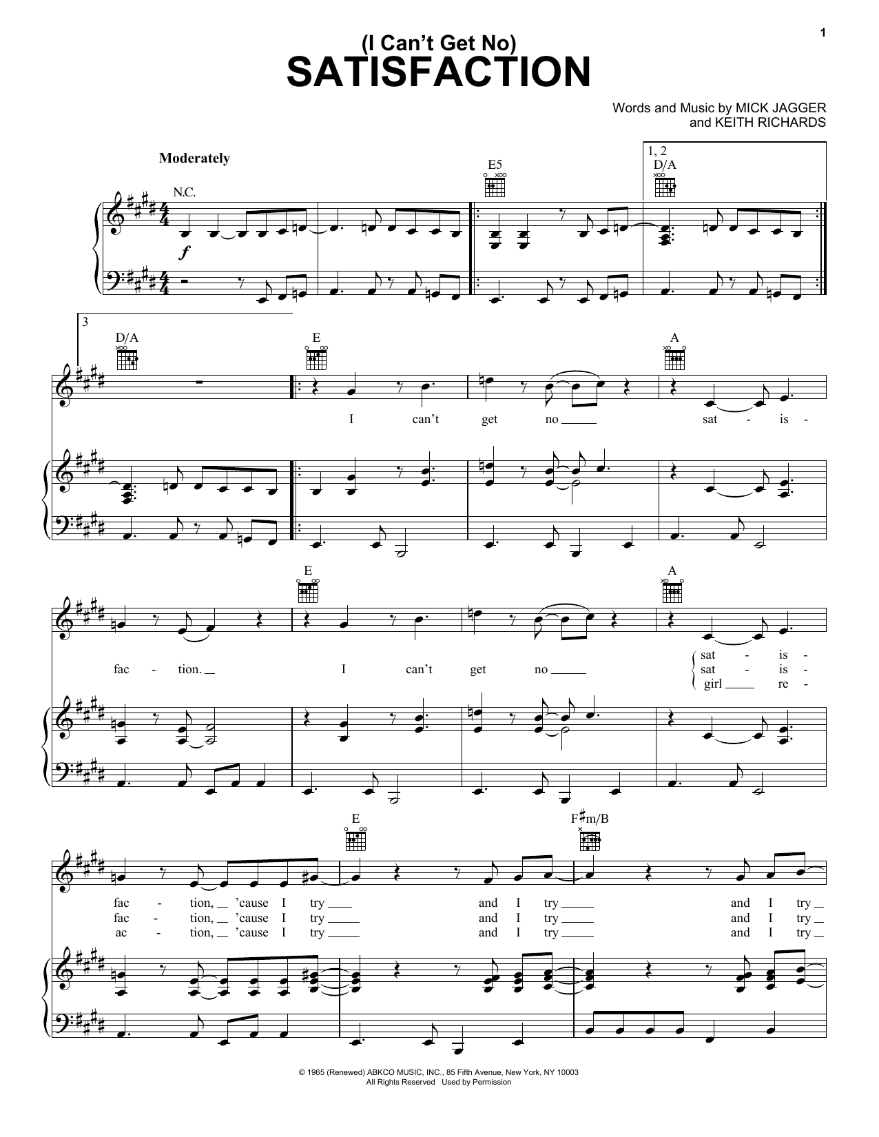 The Rolling Stones (I Can't Get No) Satisfaction sheet music notes and chords. Download Printable PDF.