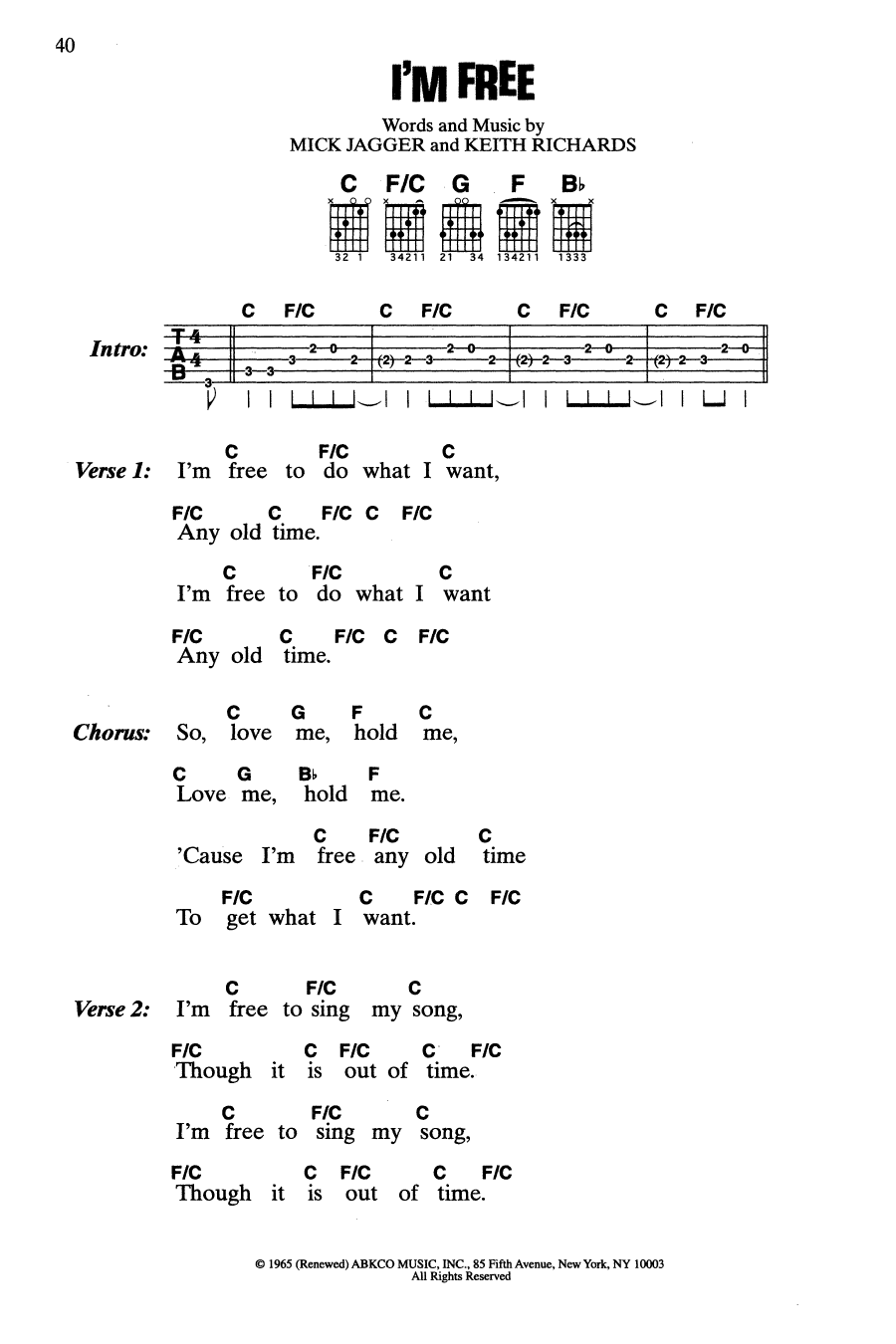 The Rolling Stones I'm Free sheet music notes and chords. Download Printable PDF.