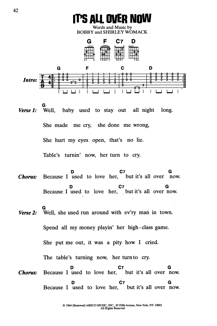 The Rolling Stones It's All Over Now sheet music notes and chords. Download Printable PDF.