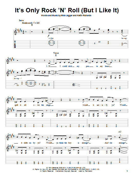 The Rolling Stones It's Only Rock 'N' Roll (But I Like It) sheet music notes and chords. Download Printable PDF.