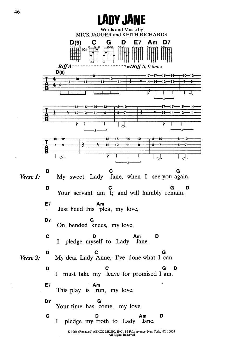 The Rolling Stones Lady Jane sheet music notes and chords. Download Printable PDF.