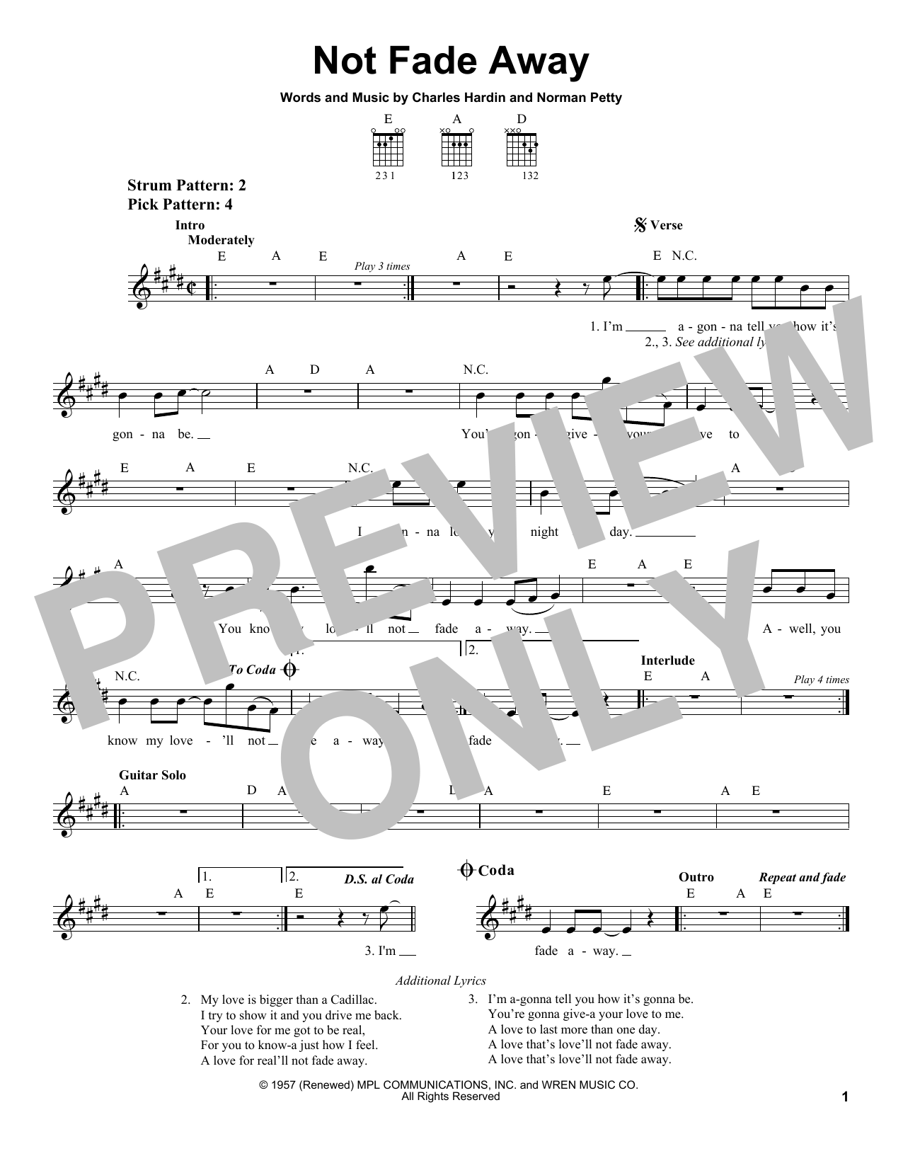 The Rolling Stones Not Fade Away sheet music notes and chords arranged for Guitar Chords/Lyrics