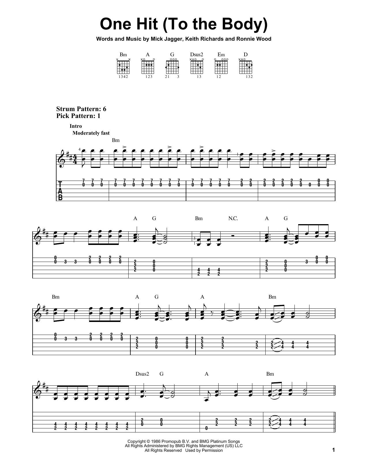 The Rolling Stones One Hit (To The Body) sheet music notes and chords. Download Printable PDF.