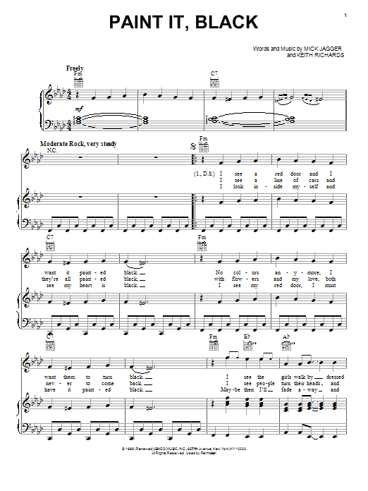 Rolling Stones Paint It, Black sheet music notes and chords. Download Printable PDF.