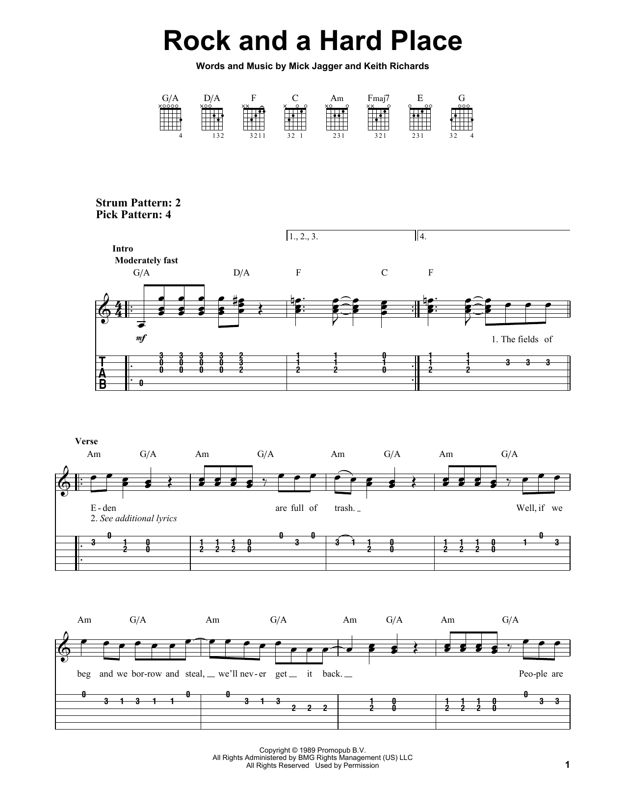 The Rolling Stones Rock And A Hard Place sheet music notes and chords. Download Printable PDF.