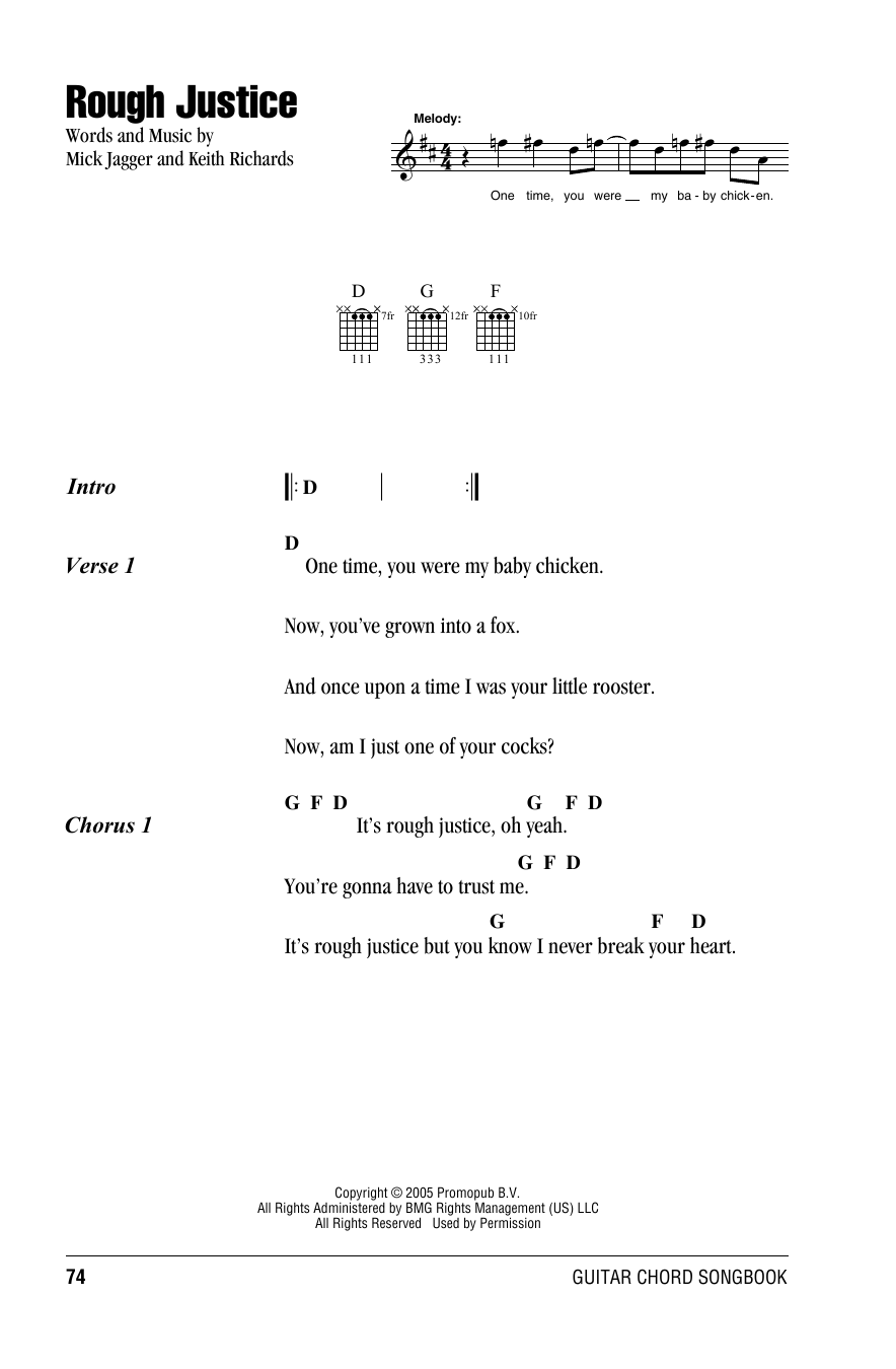 The Rolling Stones Rough Justice sheet music notes and chords. Download Printable PDF.