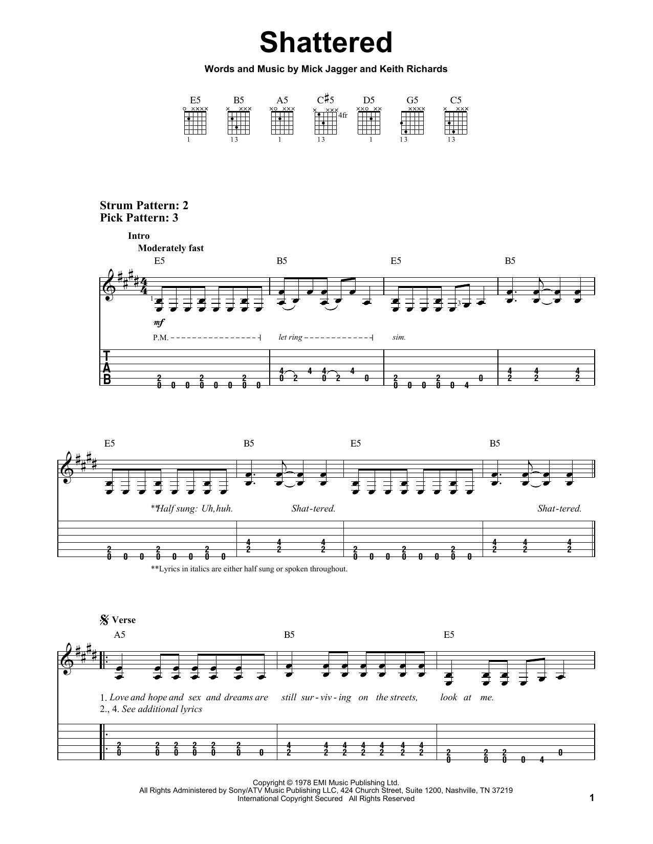 The Rolling Stones Shattered sheet music notes and chords. Download Printable PDF.