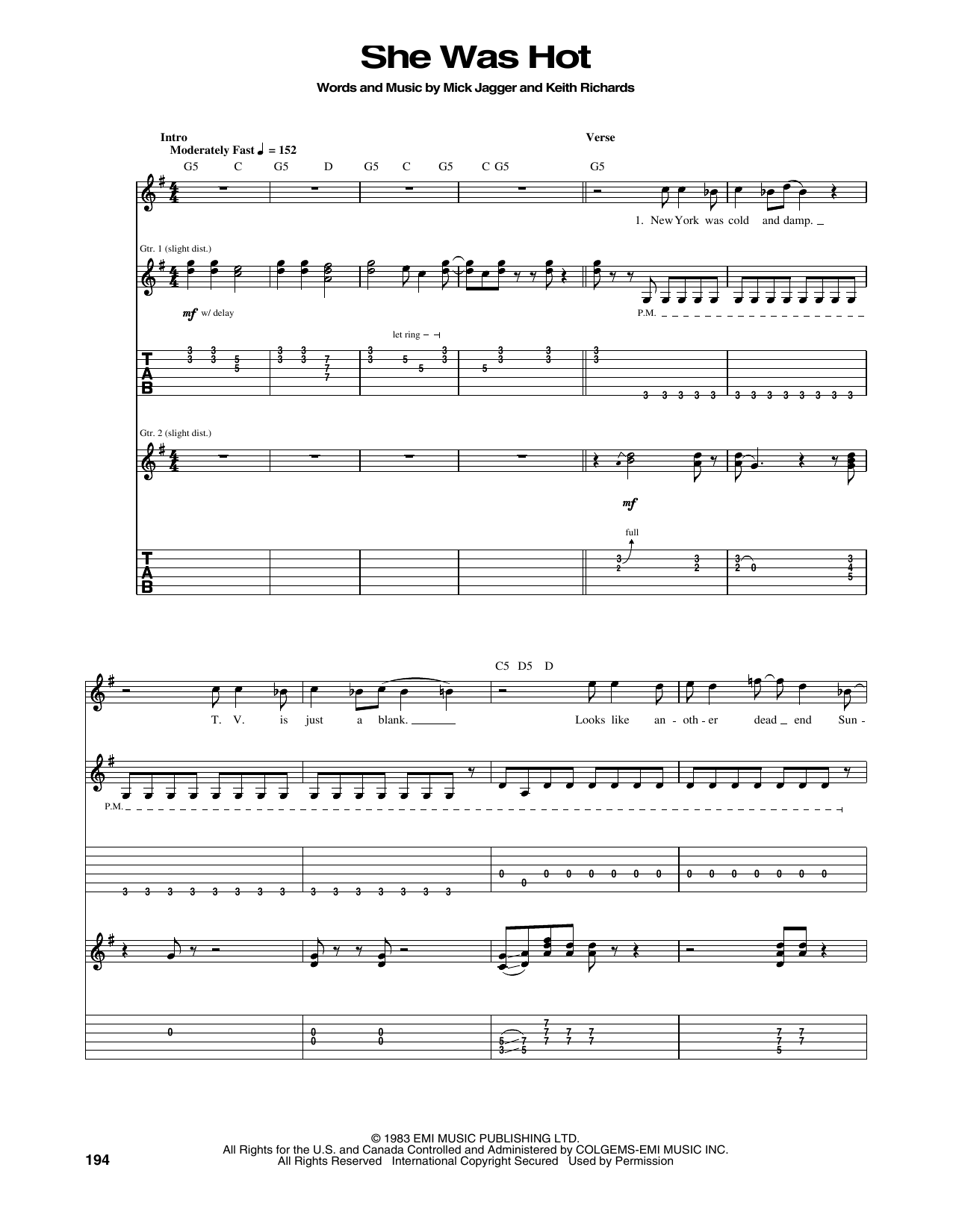 The Rolling Stones She Was Hot sheet music notes and chords. Download Printable PDF.