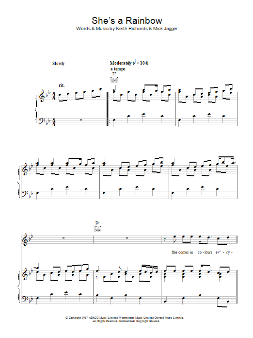 The Rolling Stones She's A Rainbow sheet music notes and chords. Download Printable PDF.