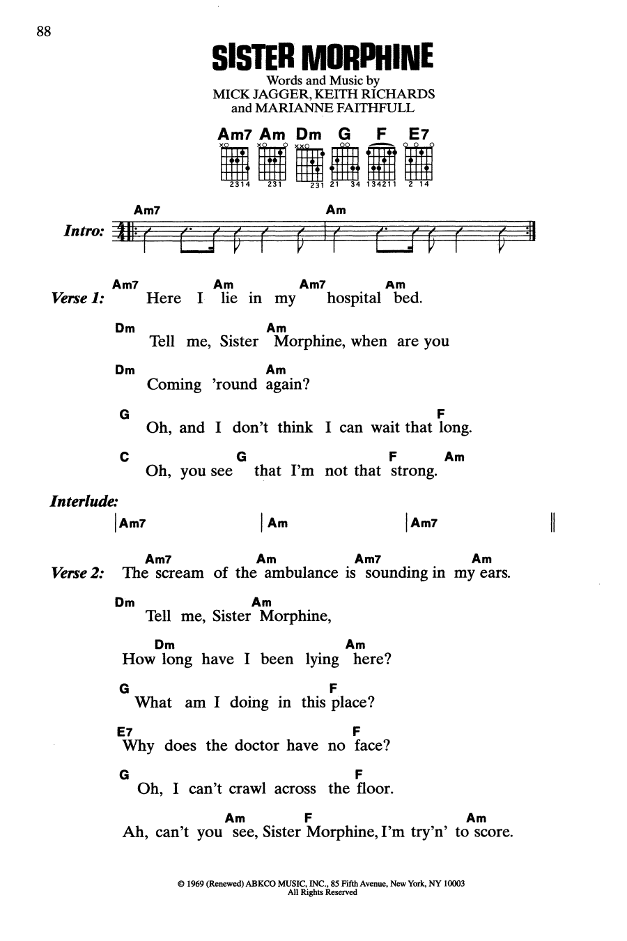 The Rolling Stones Sister Morphine sheet music notes and chords. Download Printable PDF.