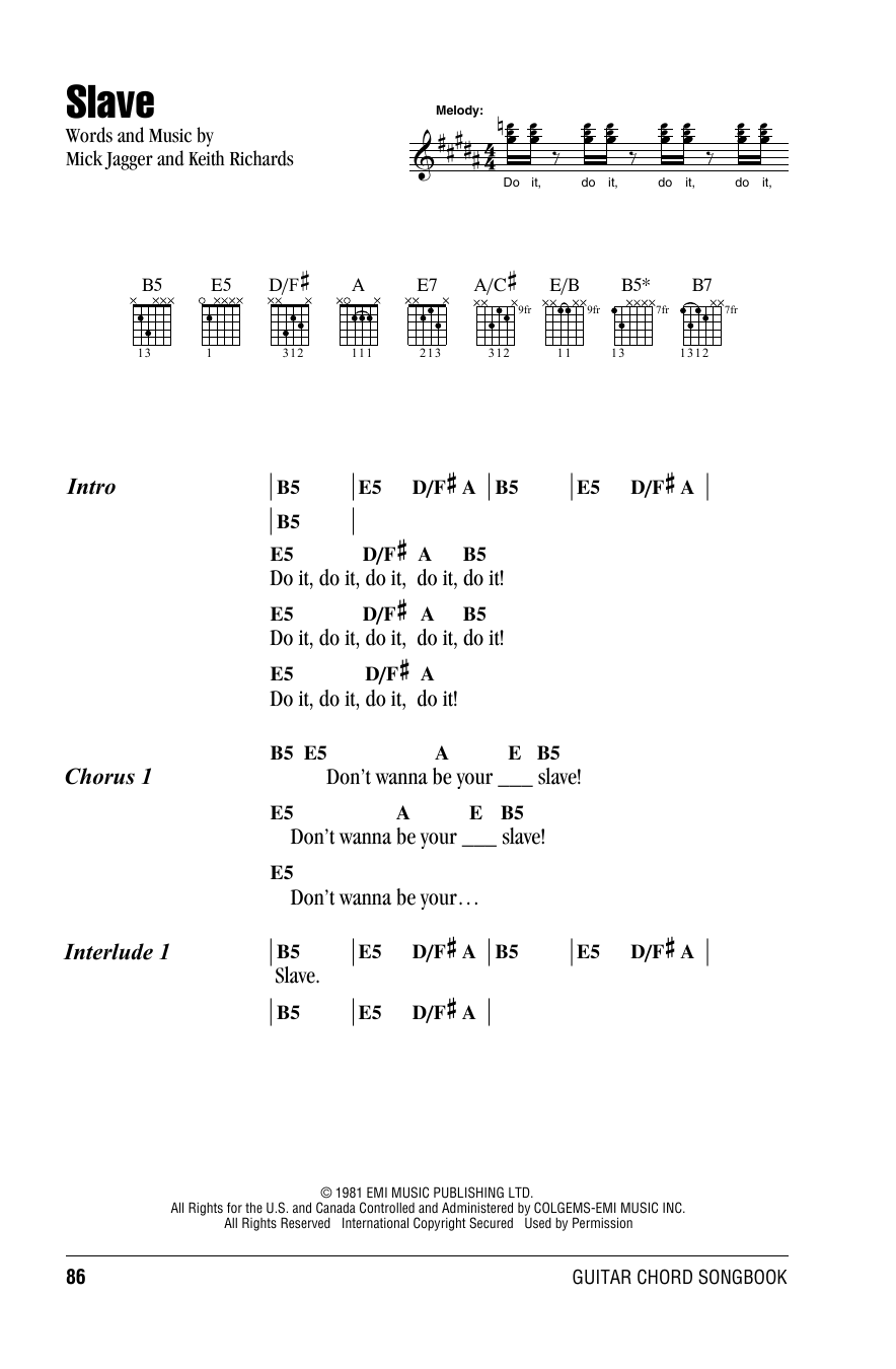 The Rolling Stones Slave sheet music notes and chords. Download Printable PDF.