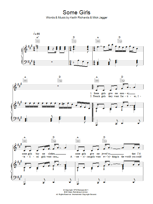 Learn to play The Rolling Stones Some Girls sheet music for Piano, Vocal & Guitar Chords in minutes. Price: 7.8900$ The Rolling Stones Some Girls sheet music notes and chords arranged for Piano, Vocal & Guitar Chords