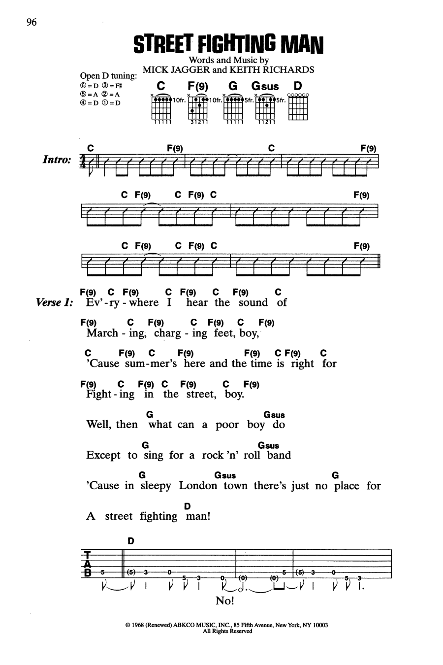 The Rolling Stones Street Fighting Man sheet music notes and chords. Download Printable PDF.