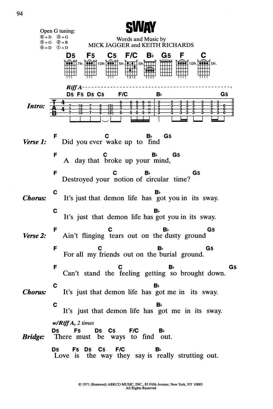 The Rolling Stones Sway sheet music notes and chords. Download Printable PDF.