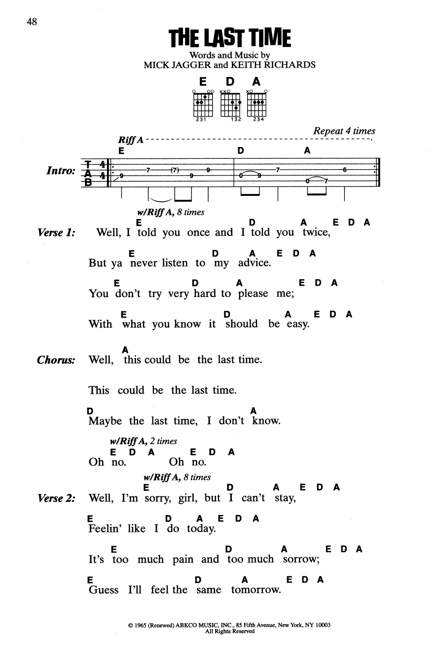 The Rolling Stones The Last Time sheet music notes and chords. Download Printable PDF.