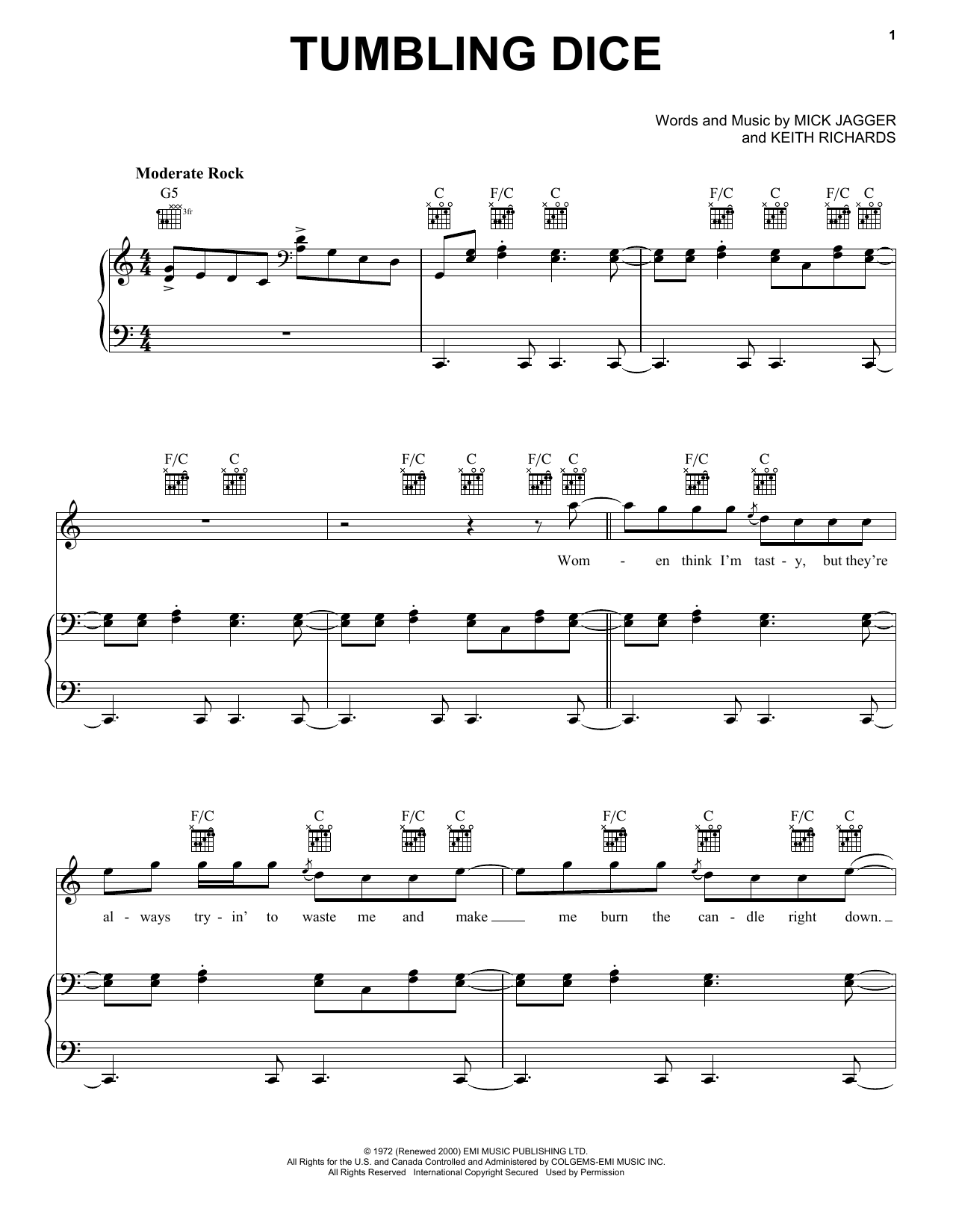 The Rolling Stones Tumbling Dice sheet music notes and chords. Download Printable PDF.