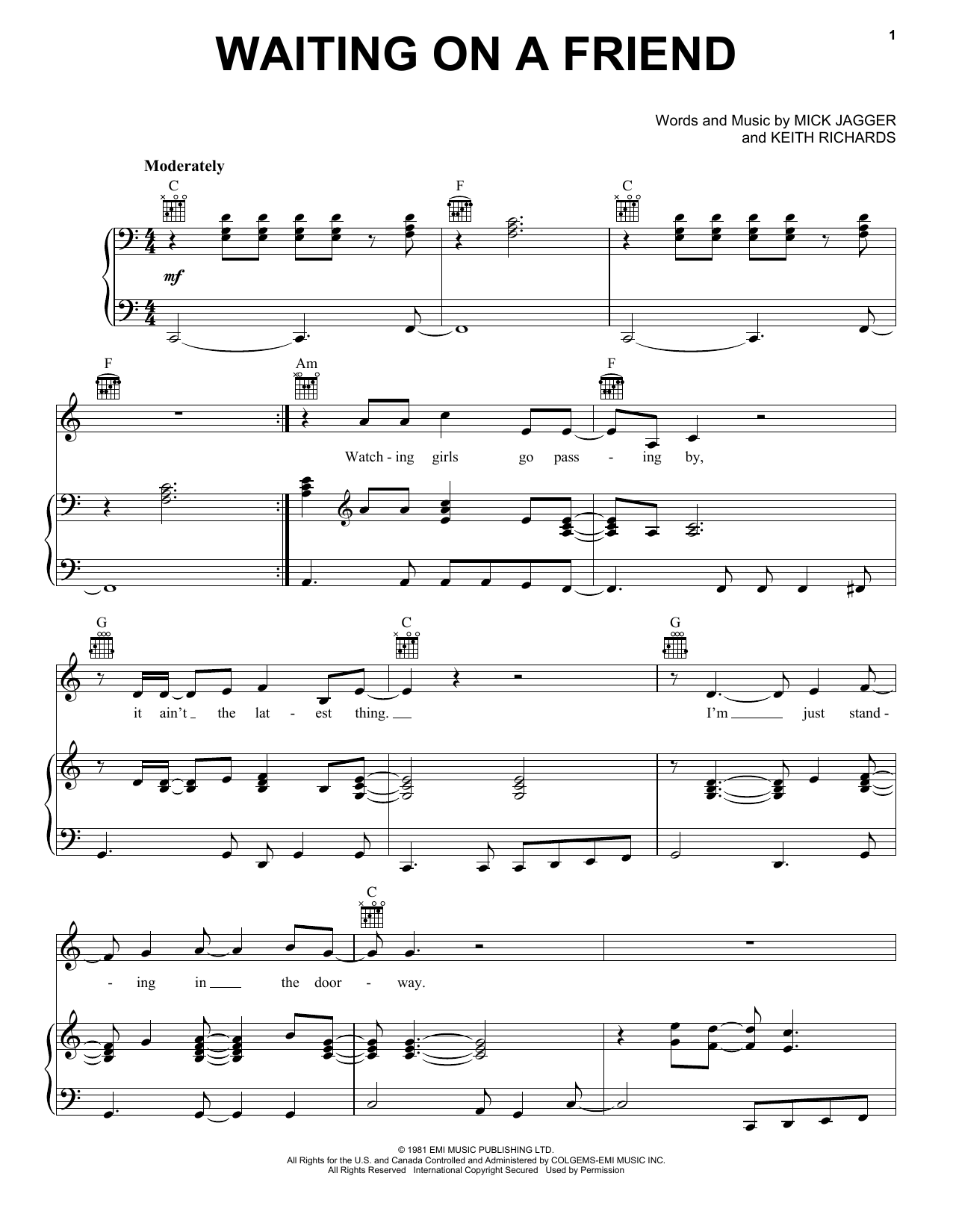 The Rolling Stones Waiting On A Friend sheet music notes and chords. Download Printable PDF.