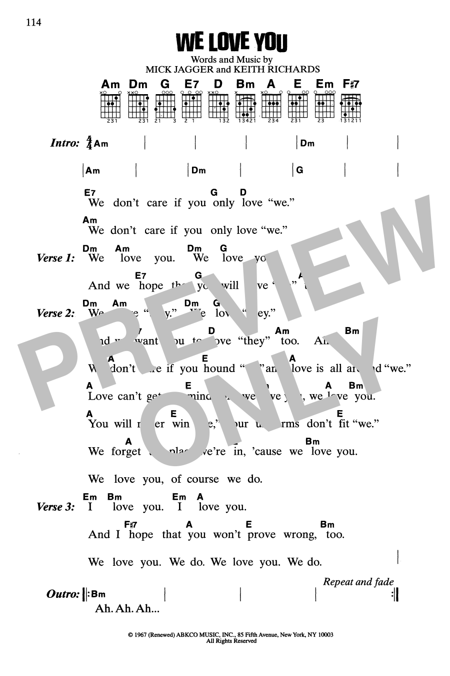 The Rolling Stones We Love You sheet music notes and chords. Download Printable PDF.