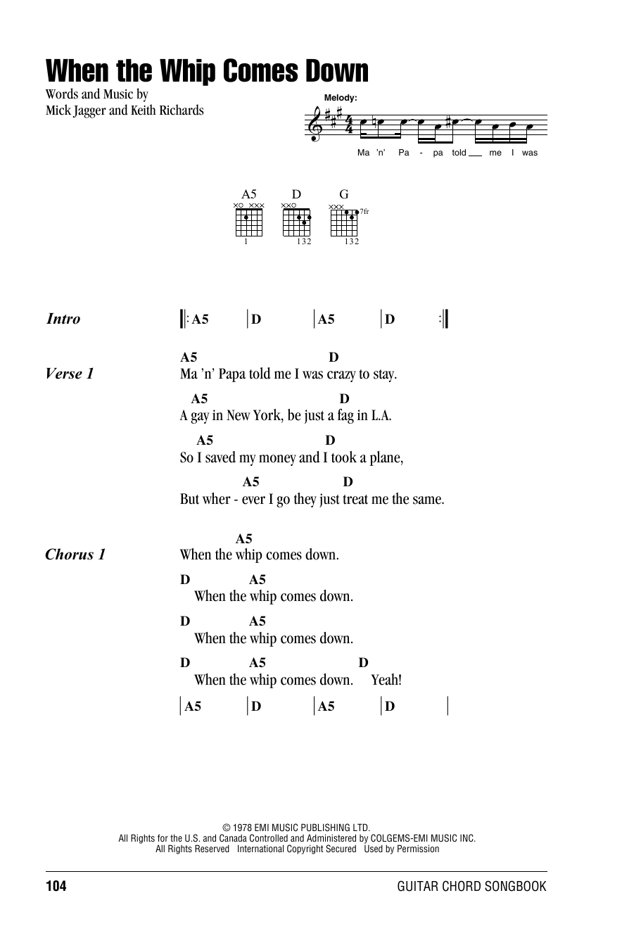 The Rolling Stones When The Whip Comes Down sheet music notes and chords. Download Printable PDF.